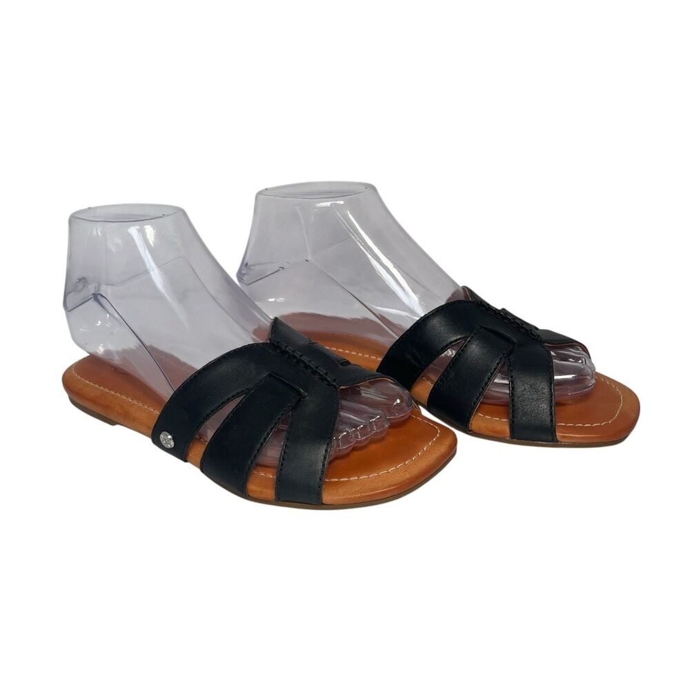 UGG Teague Flat Sandals Flip Flops Leather Shoes Black Women 6